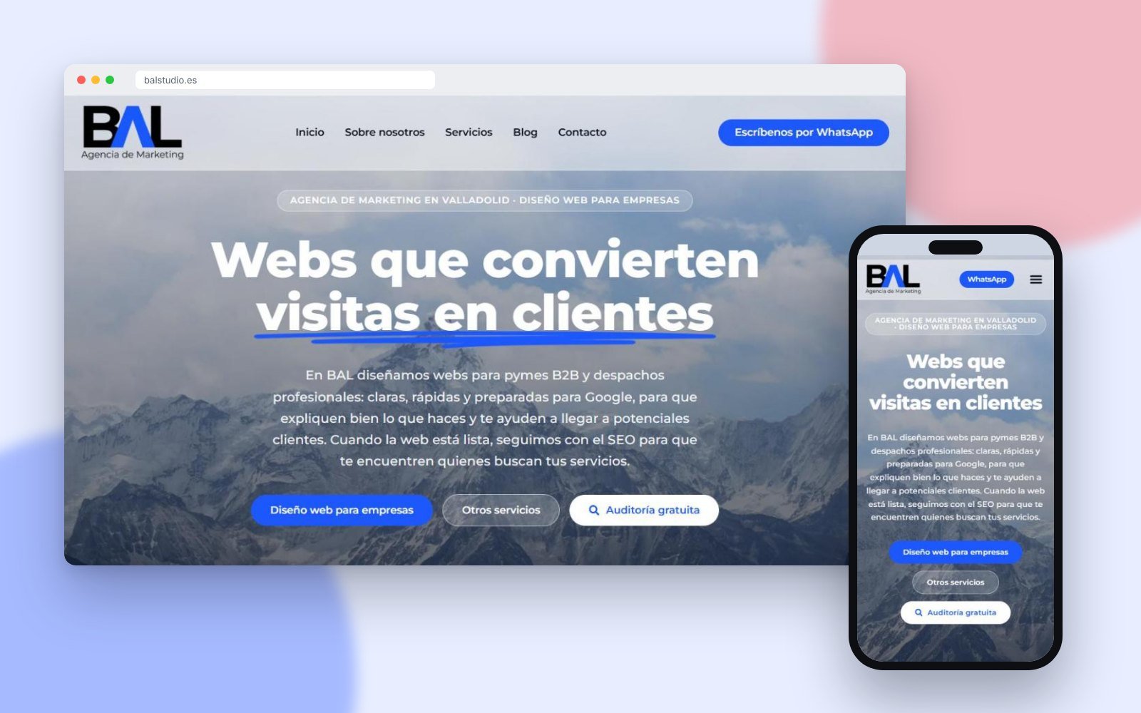Web de BAL, agencia de marketing en Valladolid, vista en ordenador y móvil