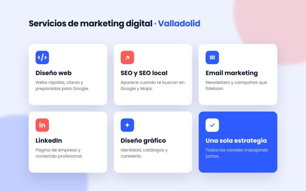 Servicios de marketing digital en Valladolid: diseño web, SEO, email marketing, LinkedIn y diseño gráfico